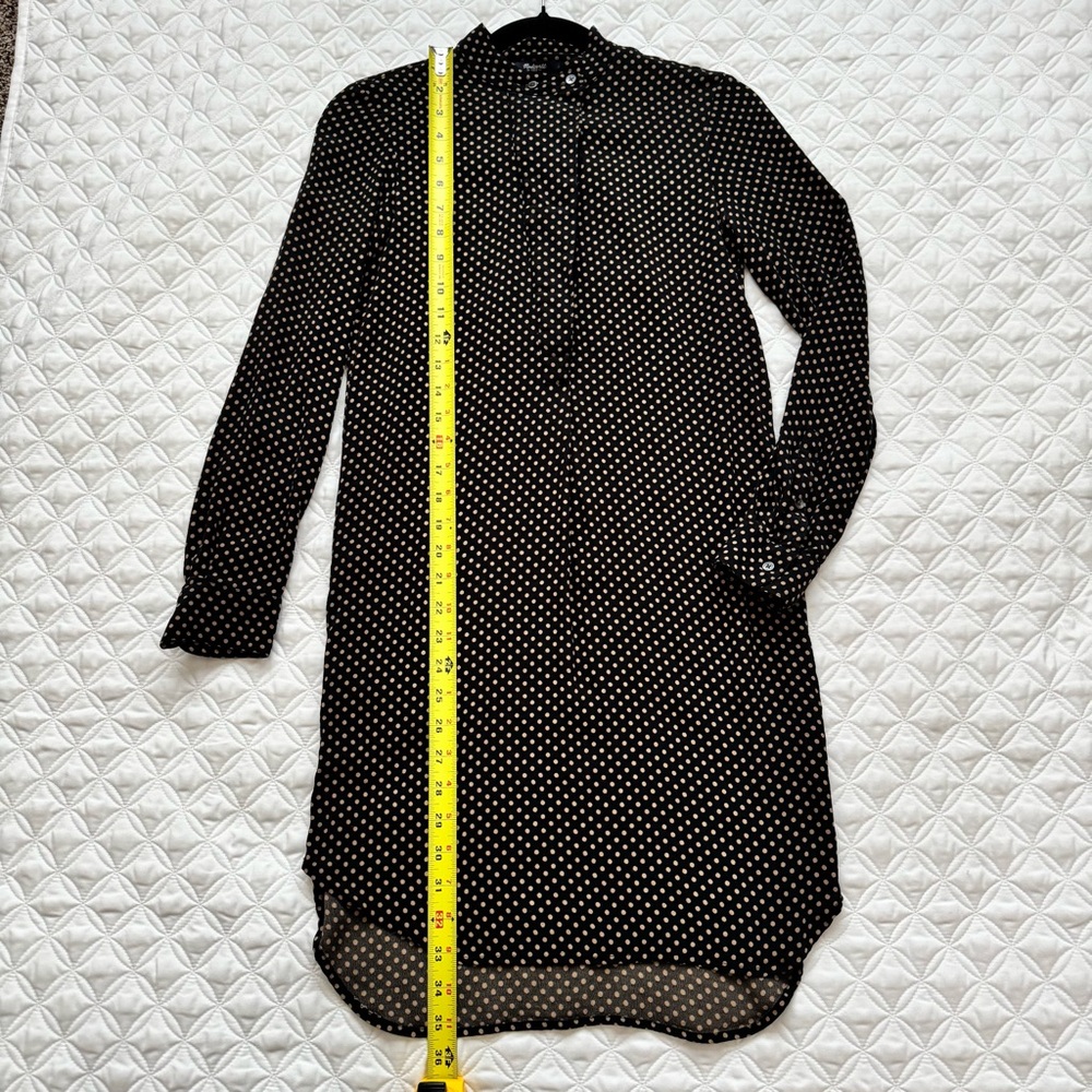 Madewell Black Tan Polka Dot Long Sleeve Tunic Shirt Dress Size XXS - Picture 13 of 15